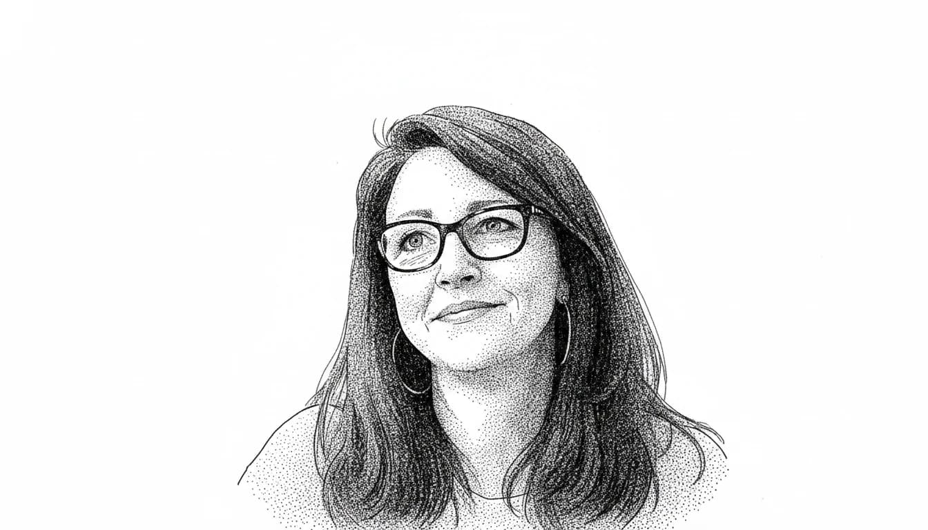 Hedcut portrait of April LaFollette, Executive Director of Interfaith Ministries of Calhoun County