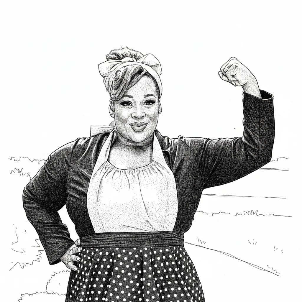 Hedcut portrait of Jean Ellison, co-founder of The Music Box and founder of Mom-To-Go, Anniston, Alabama