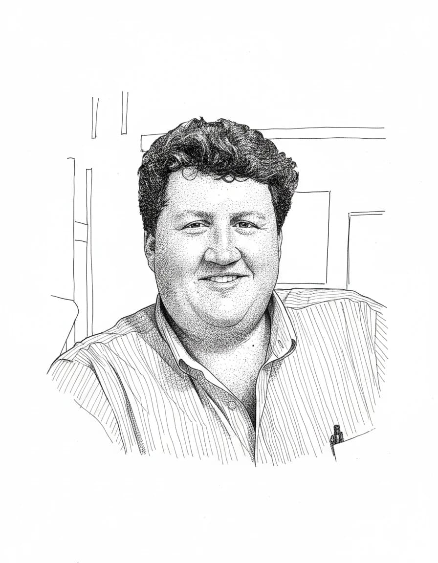 Hedcut portrait of Lewis Downing, owner of Downing and Sons on Gurnee Avenue, Anniston, Alabama