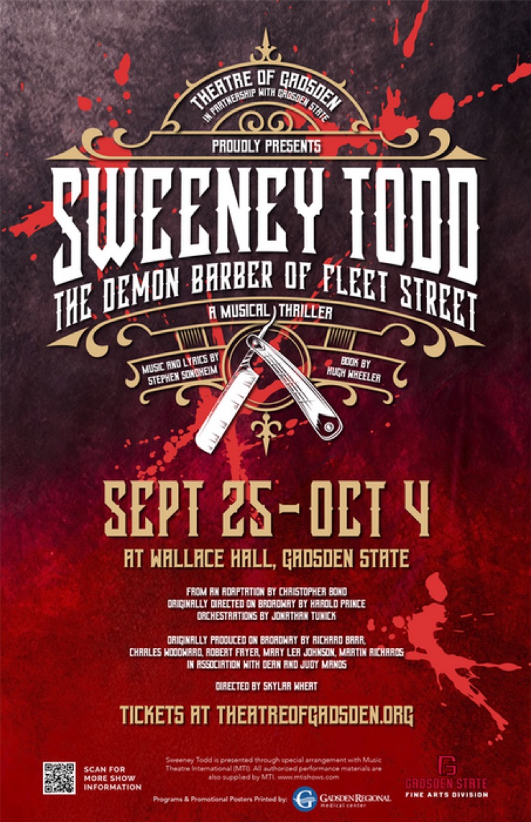 Sweeney Todd official flyer — Theatre of Gadsden